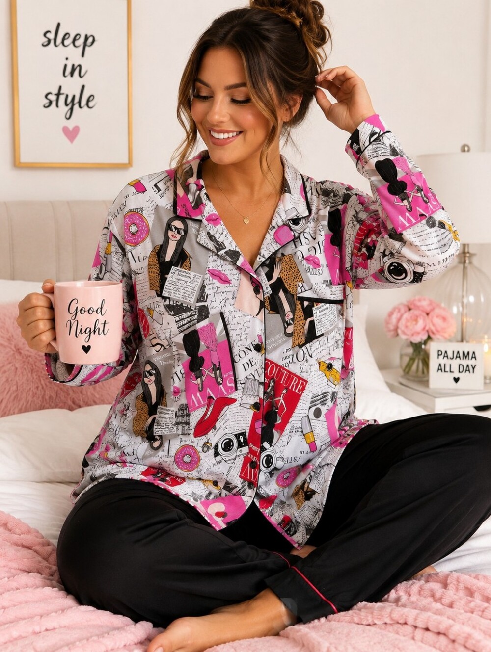 Simply Vera Vera Wang Sleep Top XXL Fashion Print Button Front Pajama Shirt NWT